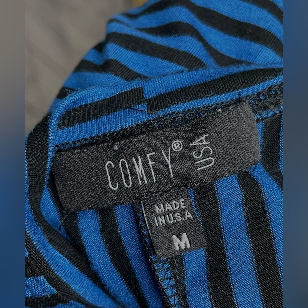 "Comfy USA" Maxi Dress Sleeveless Blue & Black Striped Balloon Hem Size S - Picture 4 of 5